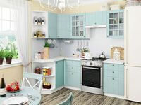 Небольшая угловая кухня в голубом и белом цвете Минск